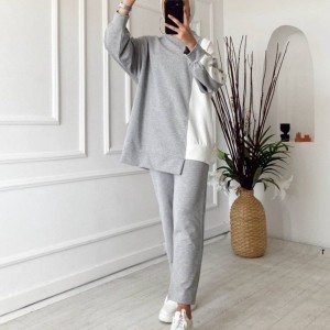 Grey cotton long sleeve set