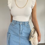 Ripped Turkish cotton blouse with gold chain