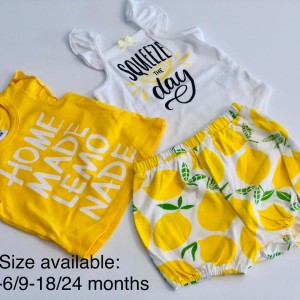 Summer 3pcs Baby Girl School Letter & Lemon Baby’s Sets & Rompers